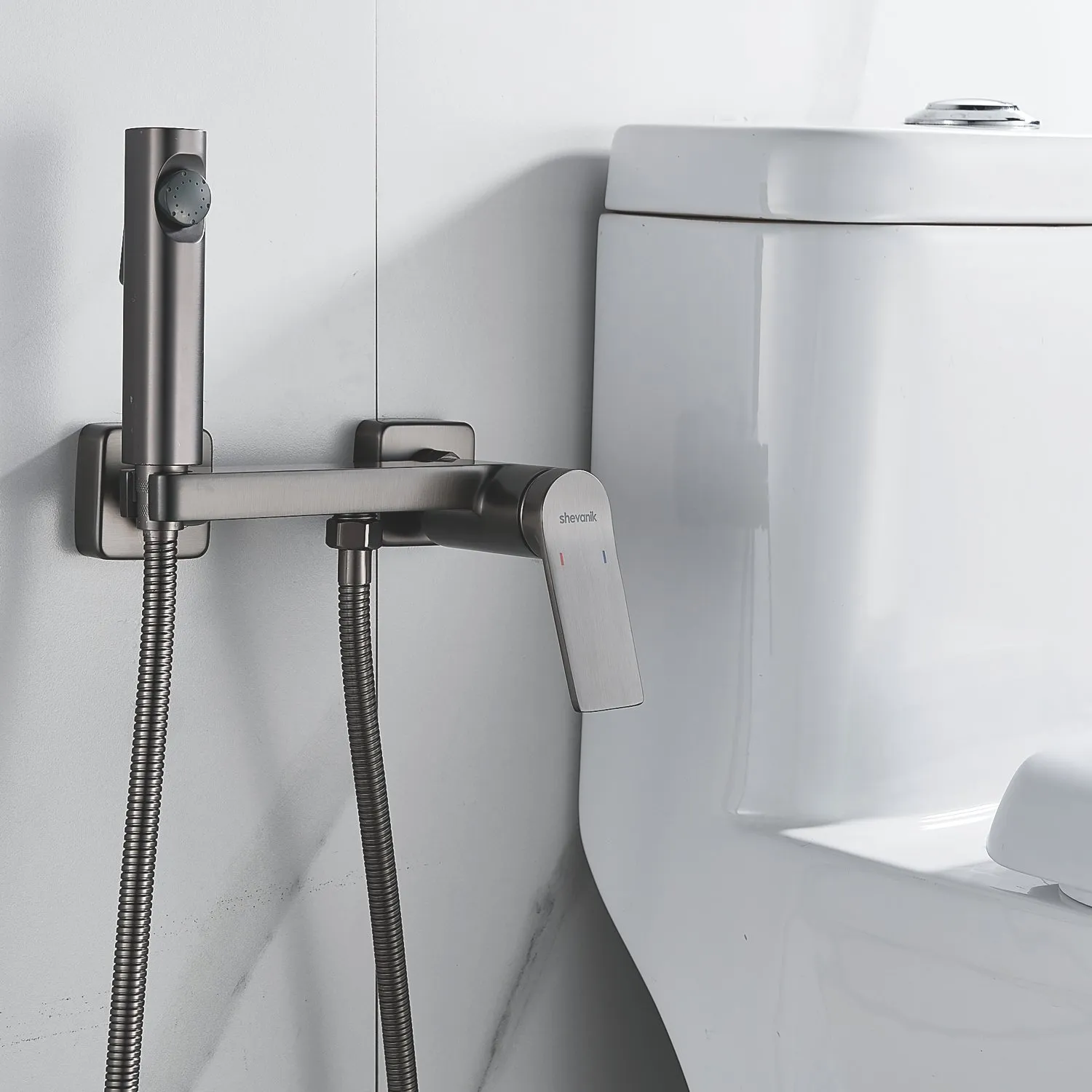 Гигиенический душ со смесителем Shevanik S4105T-1, оружейная сталь