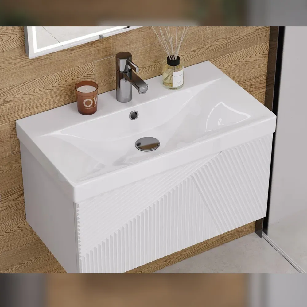 Тумба с раковиной подвесная Velvex Edge tp.EDG.9696.70.1Y белый глянец, 70 см