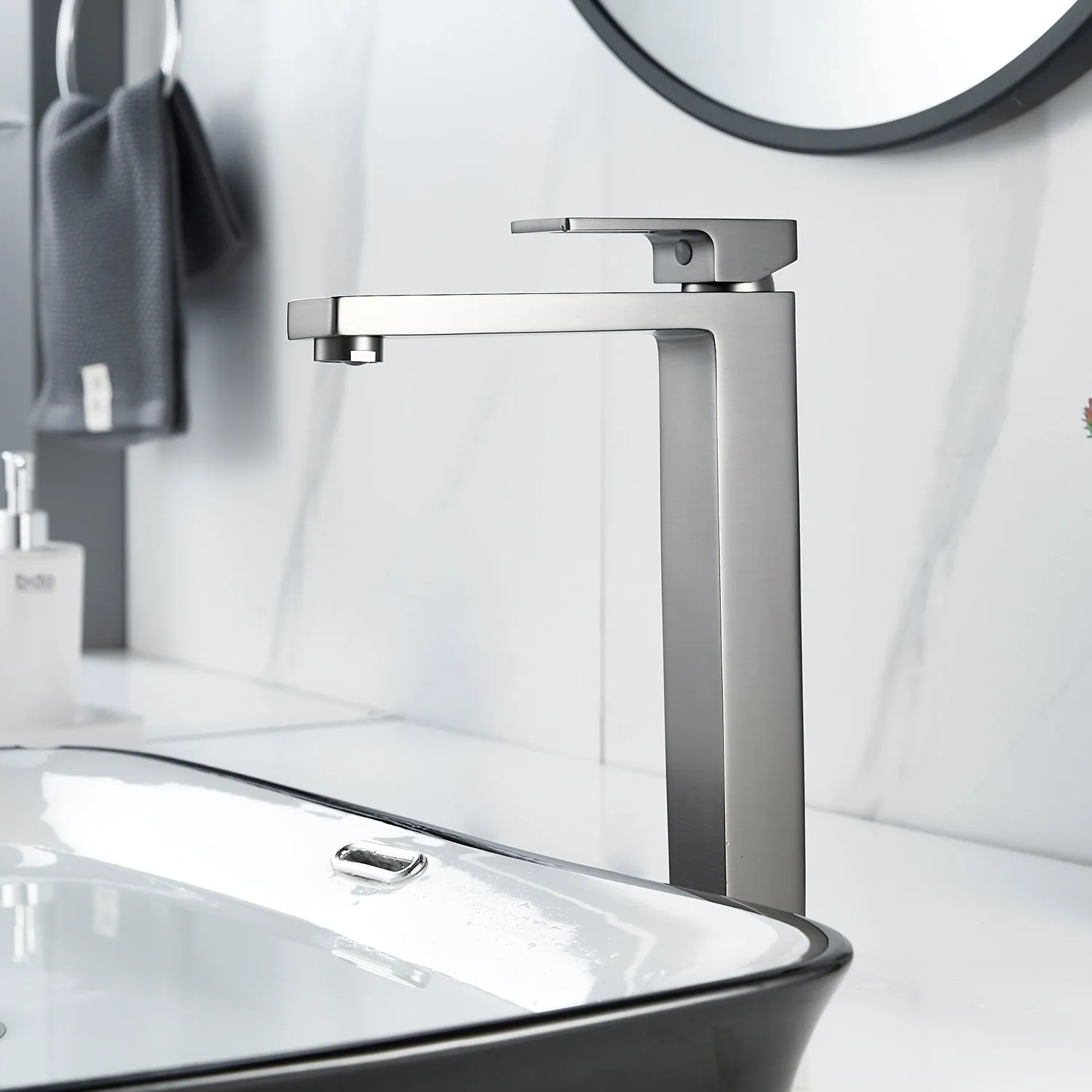 Смеситель для раковины высокий  Raffine F1196T, оружейная сталь