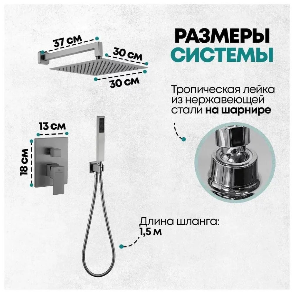 Душевая система встраиваемая (без излива) Grocenberg GB5089BG-3, графит