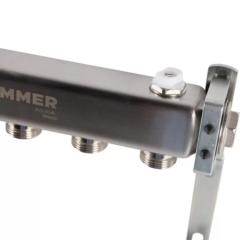 Коллектор Rommer 1"x3/4" на 5 контуров для радиаторной разводки (нерж. сталь) (RMS-4401-000005)
