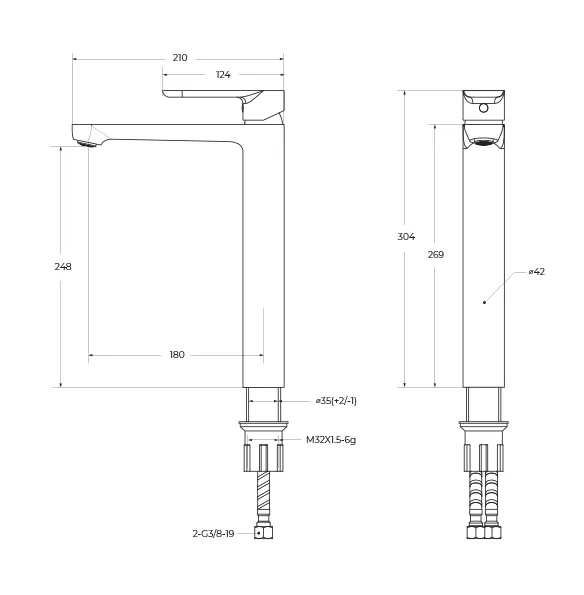 Смеситель для накладной раковины без донного клапана Cezares Stylus, сатин (STYLUS-LC-IN-W0)