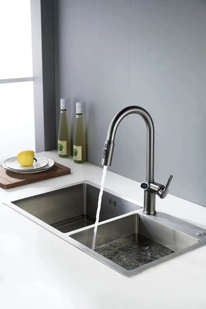 Смеситель для кухни с индикатором температуры Knotlor KN-100/GM, вороненая сталь