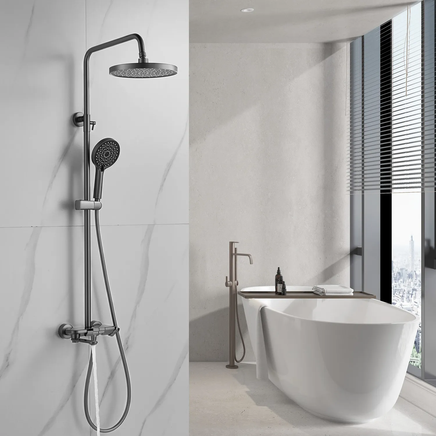 Душевая система Shevanik S4726T, оружейная сталь