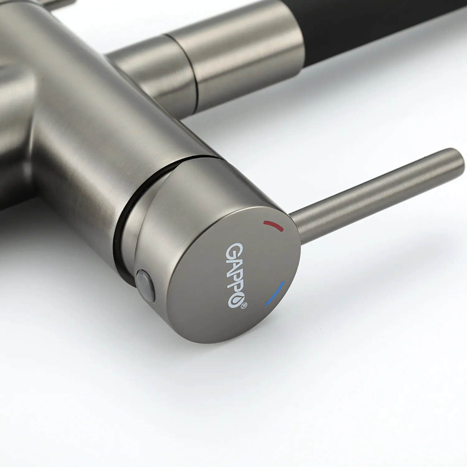 Смеситель для кухни с гибким изливом и подключением фильтра GAPPO G4398-39, оружейная сталь