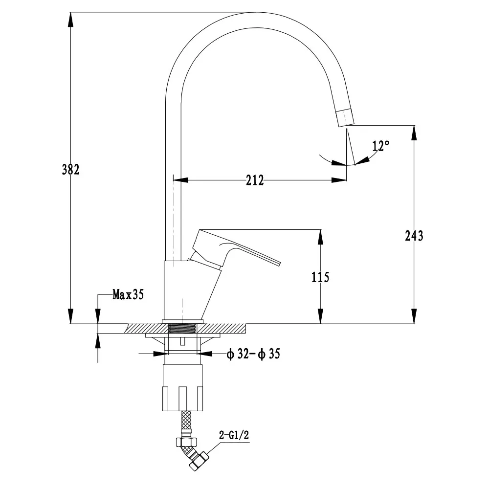 Смеситель для кухни GranFest 5023, топаз