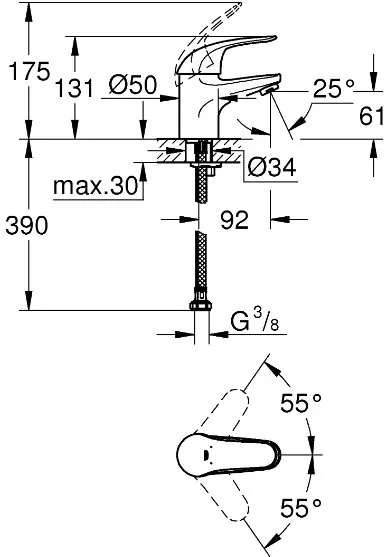 Смеситель для раковины GROHE Euroeco корпус маленький, хром (арт. 32734000)