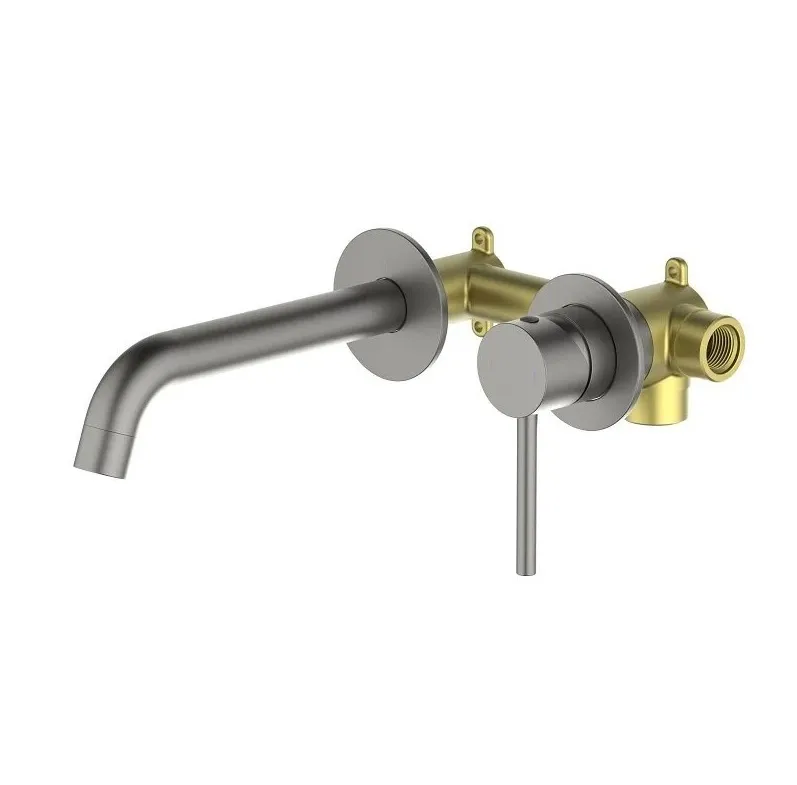 AQ1313BGM ЕВРОПА смеситель для раковины настенный 2 отв. (внешняя и скрытая часть), шлиф. черный хром