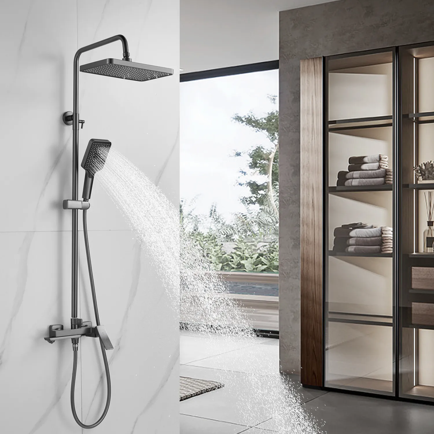 Душевая система Shevanik S4436T, оружейная сталь