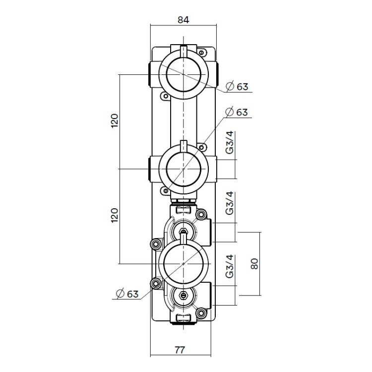 Внутренняя часть Quadro design FixKit, назначение-смеситель для душа термостатический с 2-мя запорными вентилями, сталь брашированная (IN049 AS)