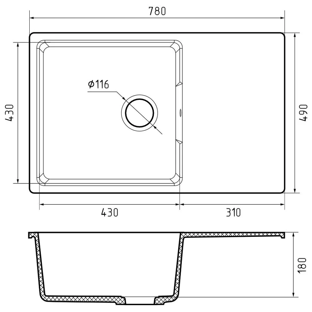 Кухонная мойка GranFest URBAN 678L, белый