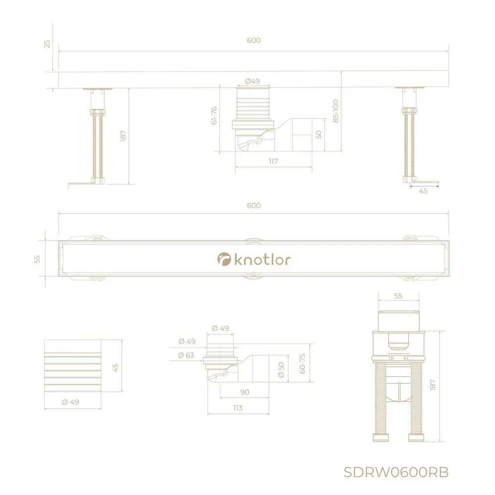 Душевой трап линейный Knotlor SDRW0600RB, бронза