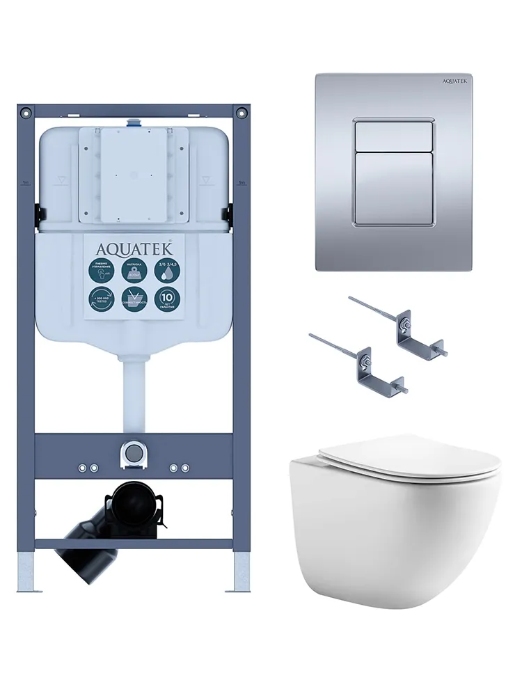 SET AQUATEK ГЕЛИОС PNN-03 4в1 (рама INSP-0000002 +крепёж KKI-0000002+ клавиша PNN-0000003 + унитаз AQ1993T-00 ГЕЛИОС с тонким сиденьем soft-close)