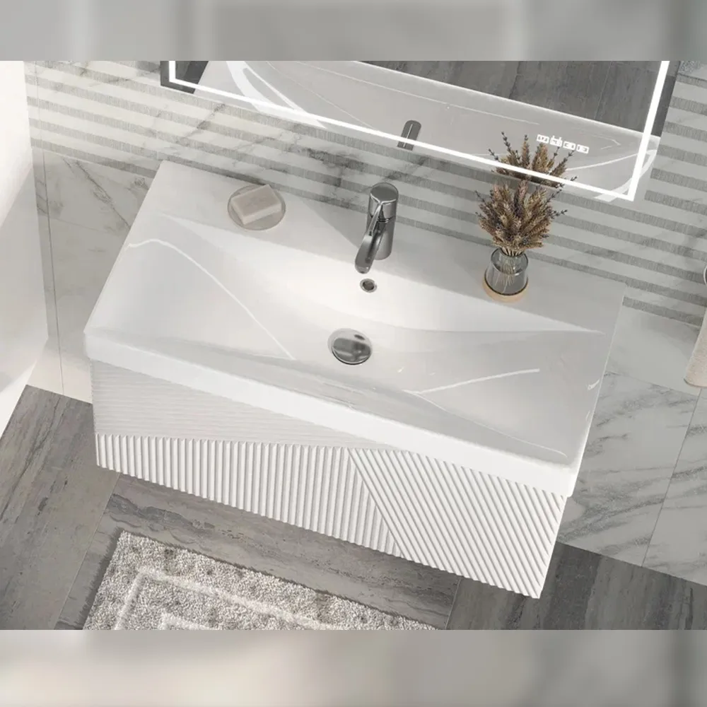 Тумба с раковиной подвесная Velvex Edge tp.EDG.9696.80.1Y белый глянец, 80 см