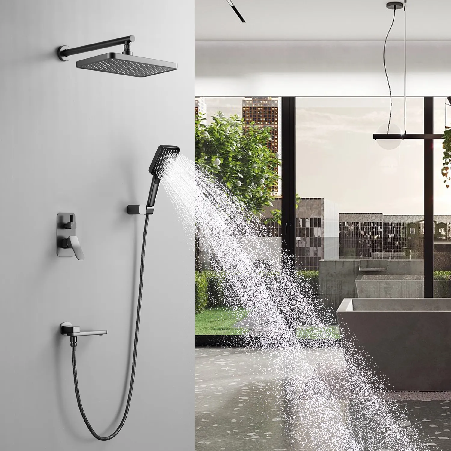 Душевая система встраиваемая Shevanik S9935T, оружейная сталь