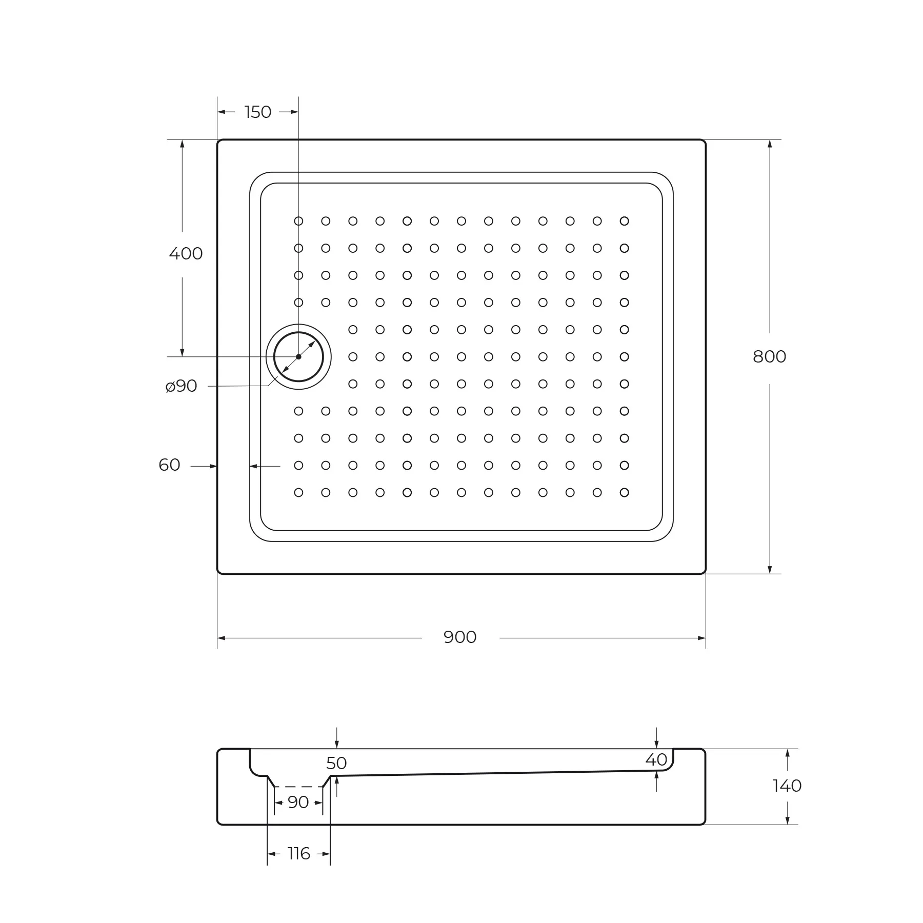 Акриловый поддон Cezares 900х800 мм, белый (TRAY-A-AH-90/80-15-W)