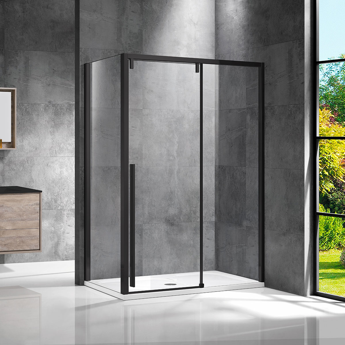 Душевой уголок Vincea Lugano (VSR-1L9013CLB-1) 1300х900 мм, черный, стекло прозрачное