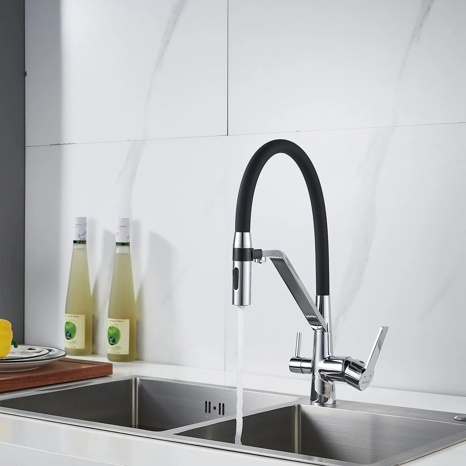 Смеситель для кухни с гибким изливом и подключением фильтра Shevanik S278, хром