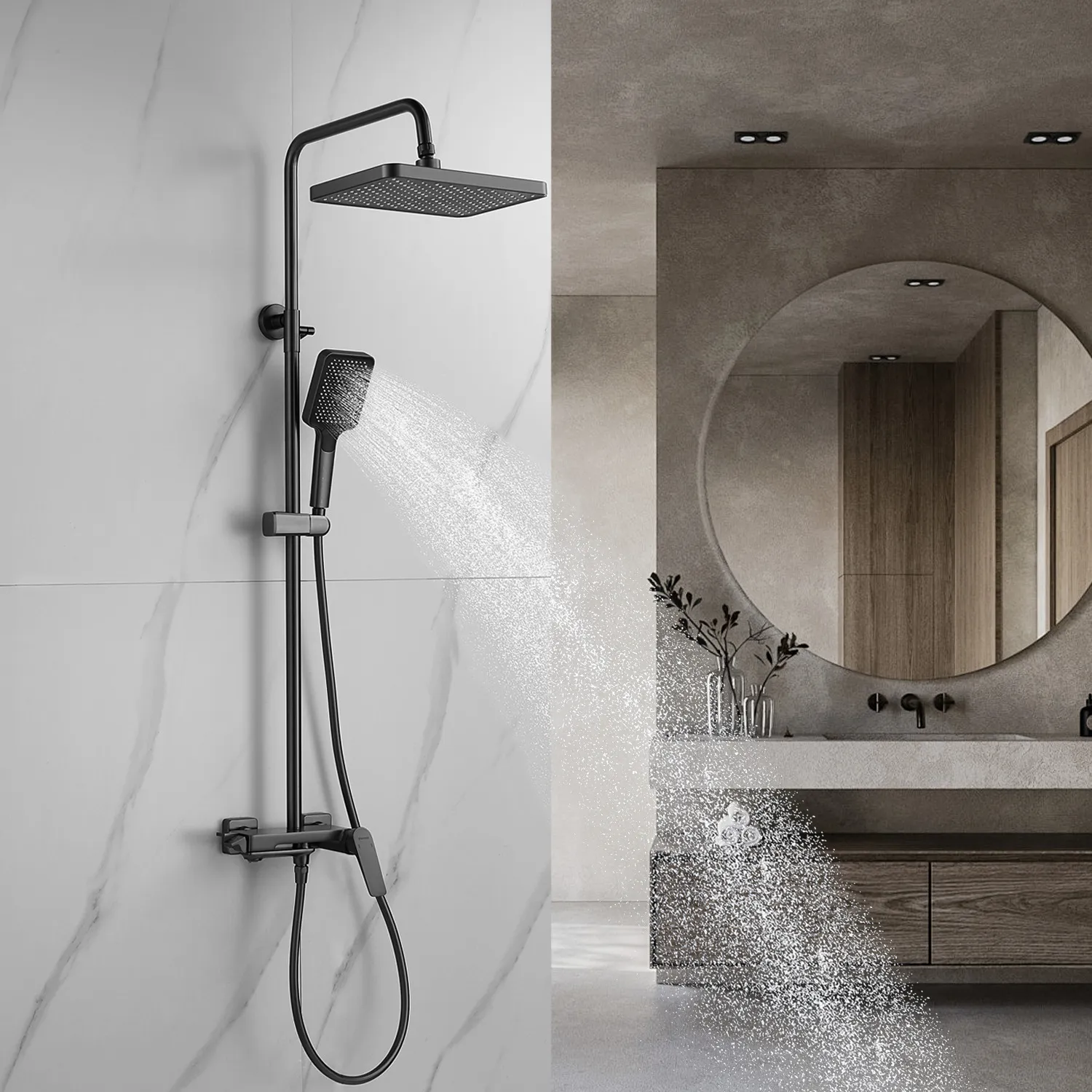 Душевая система Shevanik S4226T, оружейная сталь