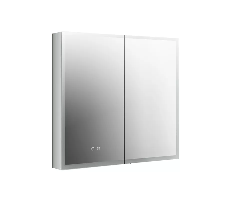 AQ7803B-MLC Алюминиевый зеркальный шкаф с подсветкой 800*700*133,крепеж. Две зерк.дверцы шириной 39,85см,антизапотевание, акрил. подсветка, петли BLUM