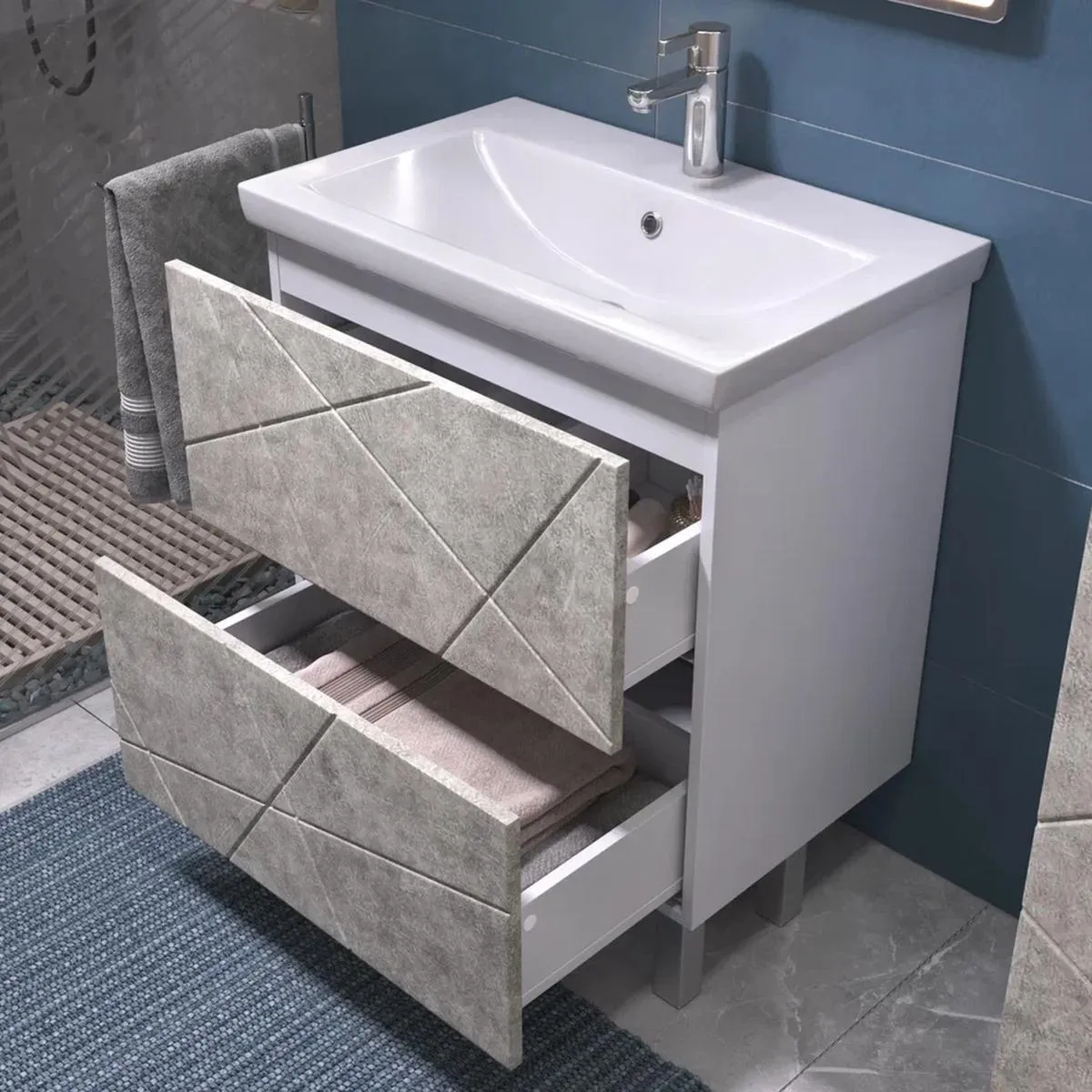 Тумба с раковиной напольная VIGO Geometry 016 бетон, 70 см