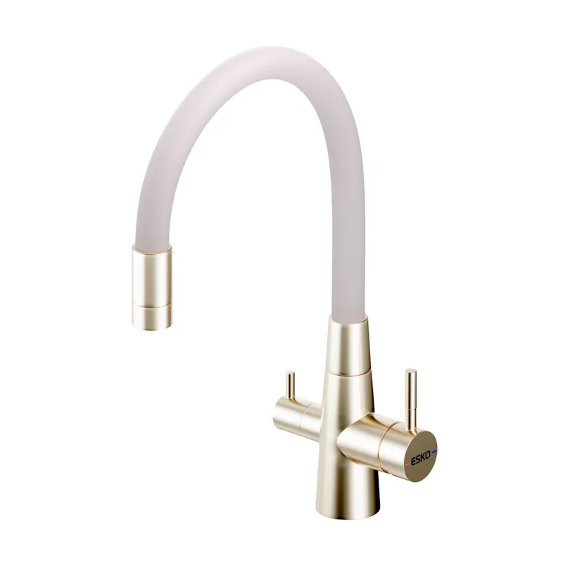 Смеситель для кухни с гибким изливом и подключением фильтра Esko Kitchen CL03GBG, золотой сатин/бежевый