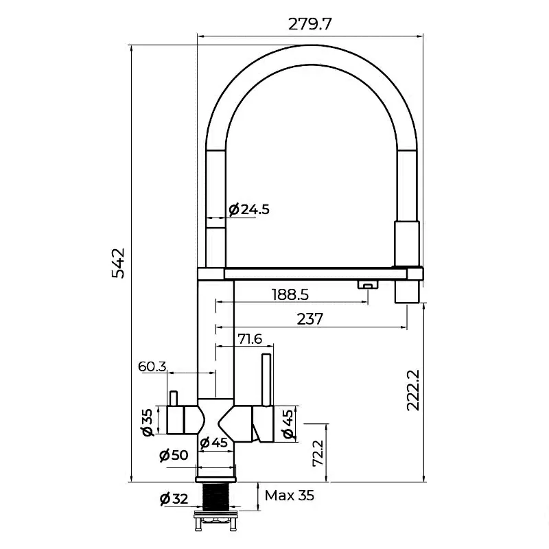 Смеситель для кухни с подключением фильтра Knotlor SS-15, сатин