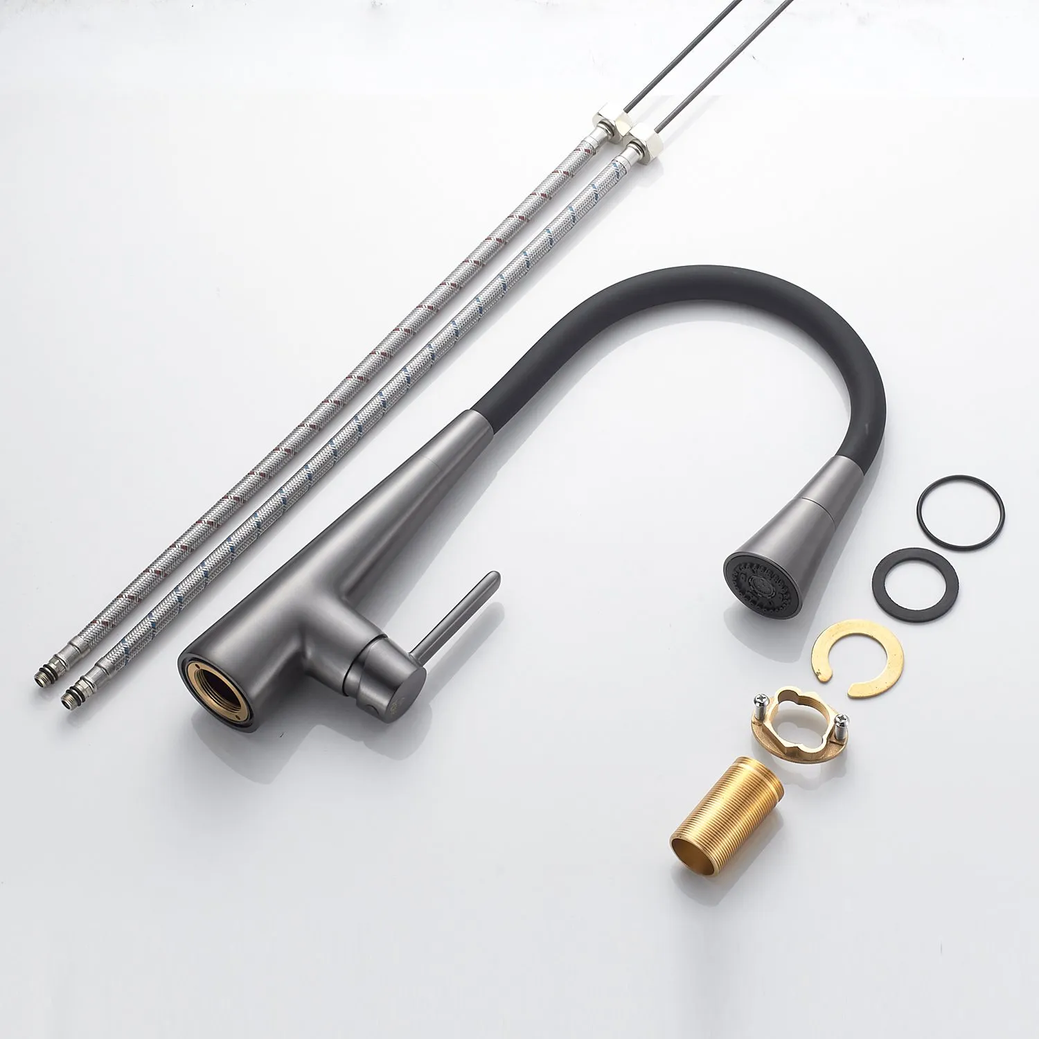 Смеситель для кухни с гибким изливом и режимом "душ" Rose R213T, оружейная сталь