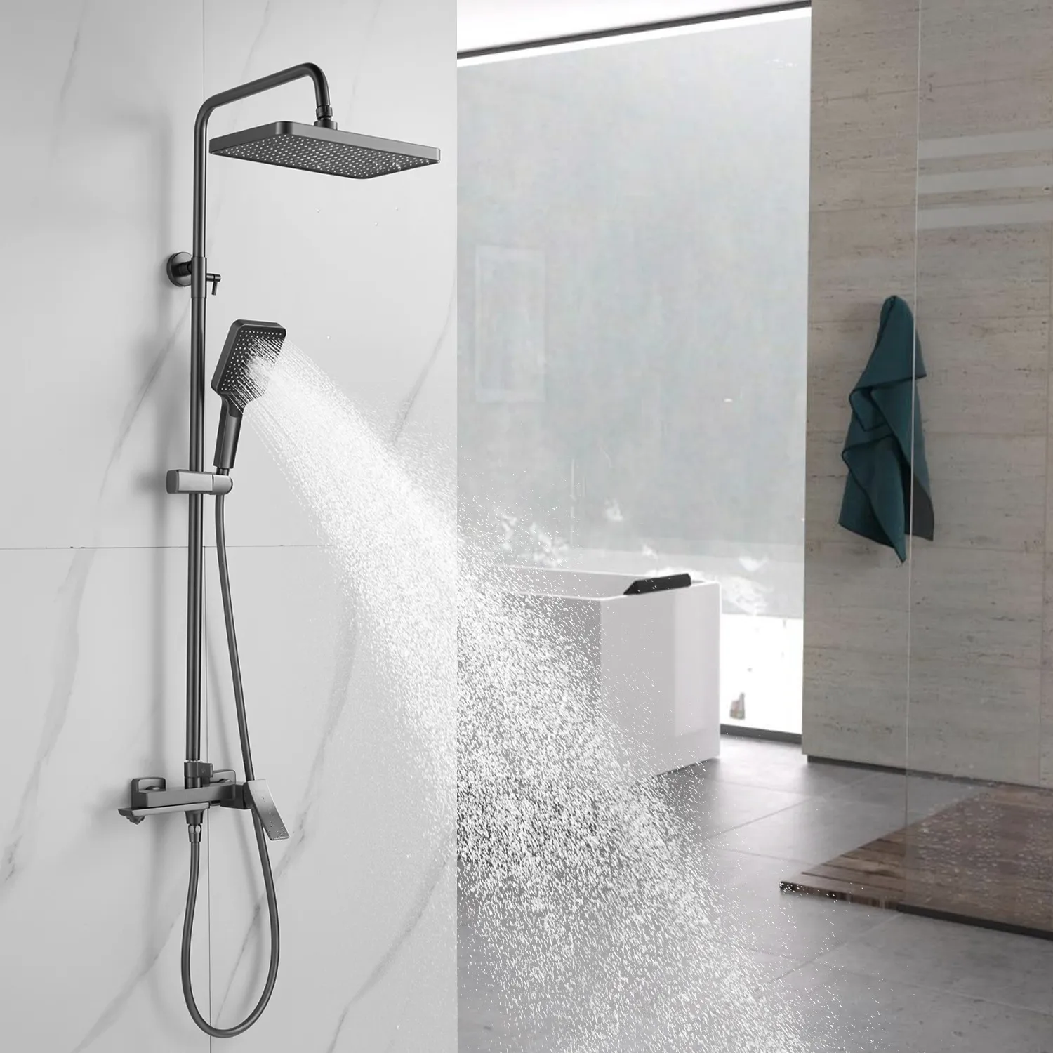 Душевая система Shevanik S4436T, оружейная сталь