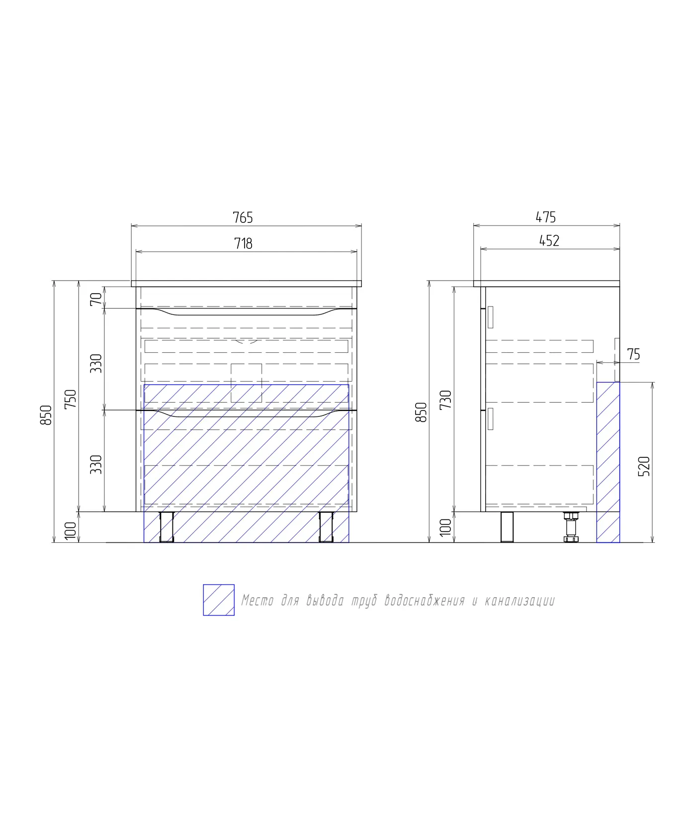 Тумба с раковиной напольная VIGO Grani tn.GRI.OSK.75.2Y, 75 см