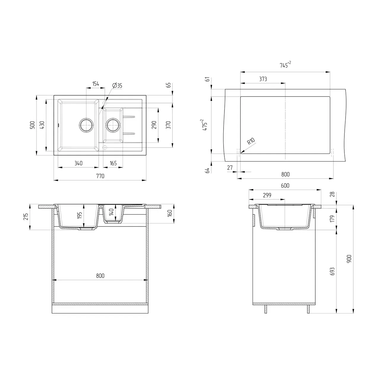 Кухонная мойка Ulgran U-205-344, ультра-черный
