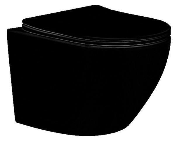 AQ1901-MB AQUATEK ЕВРОПА Унитаз подвесной безободковый 525*360*320мм, тонкое сиденье с механизмом плавного закрывания, крепеж, цвет матовый черный