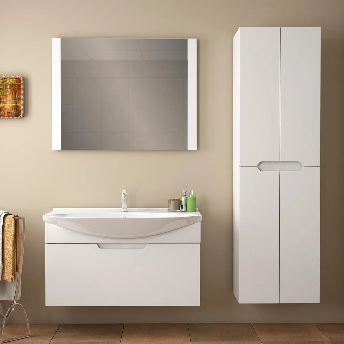 Тумба с раковиной подвесная Dreja Laguna 85 см, белый