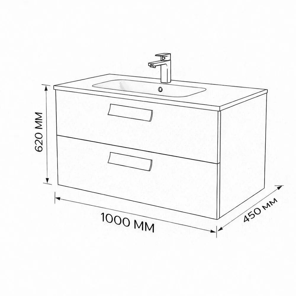 Тумба с раковиной подвесная (100см) Terminus Noto NOT101002099901O, черный soft touch
