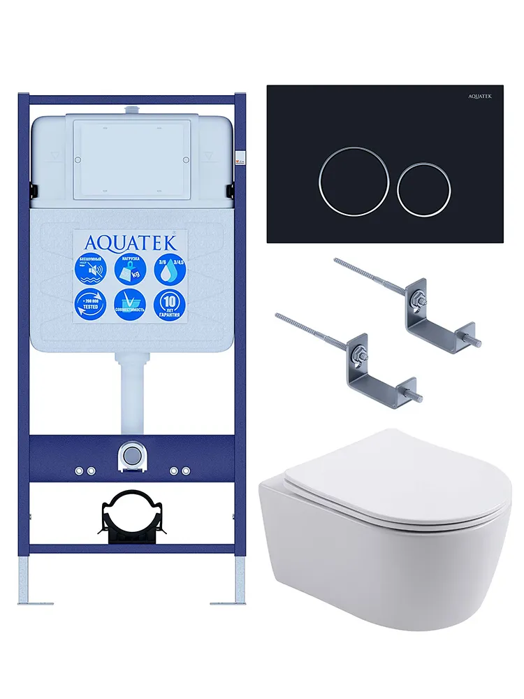 Set AQUATEK ЕВРОПА T-020 4в1 (рама INS-0000012 + крепление KKI-0000002 + кнопка KDI-0000020 + унитаз ЕВРОПА AQ1106T-00 с крышкой sc)