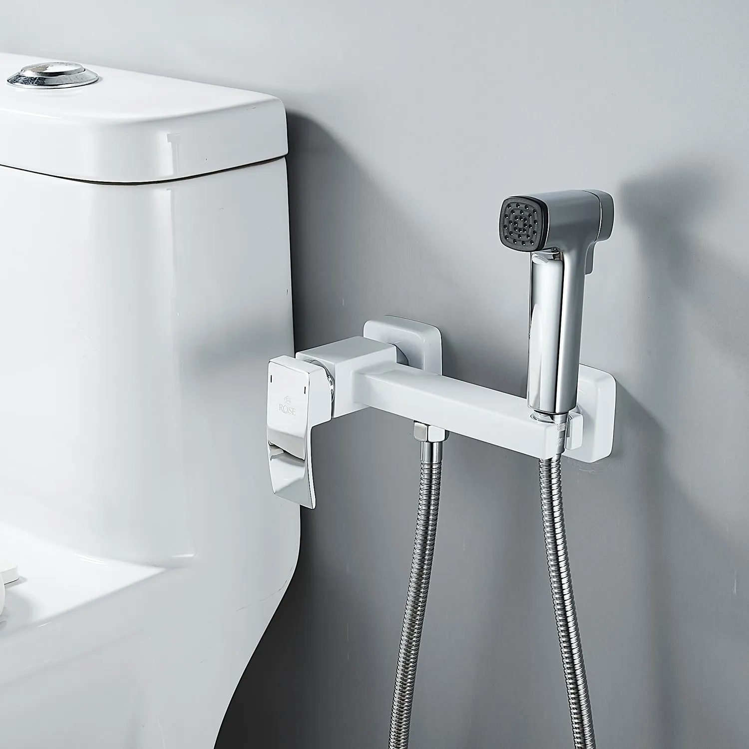 Гигиенический душ со смесителем Rose R1505F-1, белый/хром