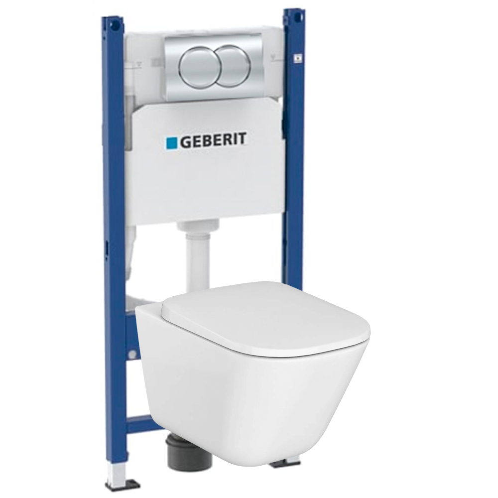 Комплект инсталляция и унитаз подвесной безободковый Geberit Delta The Gap, белый (458.149.21.R2)