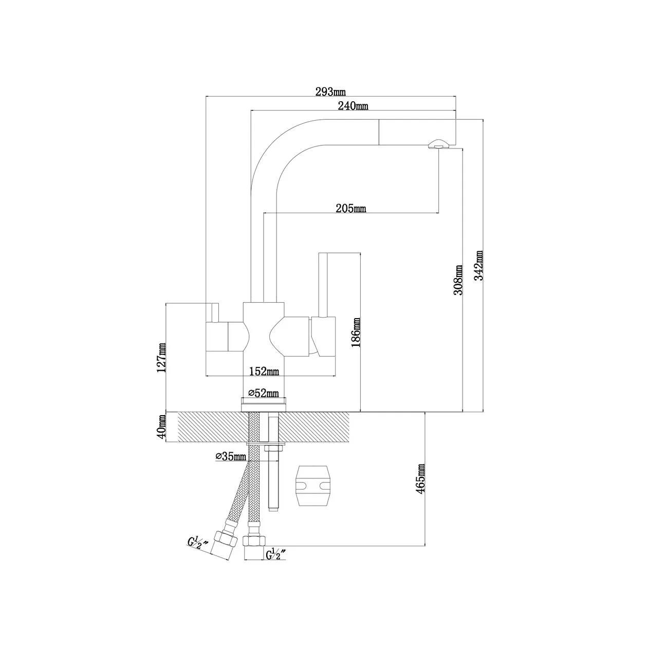 Смеситель для кухни с выдвижным изливом и подключением фильтра Florentina КРИСТАЛЛ 333.33H.2123.900, нержавеющая сталь