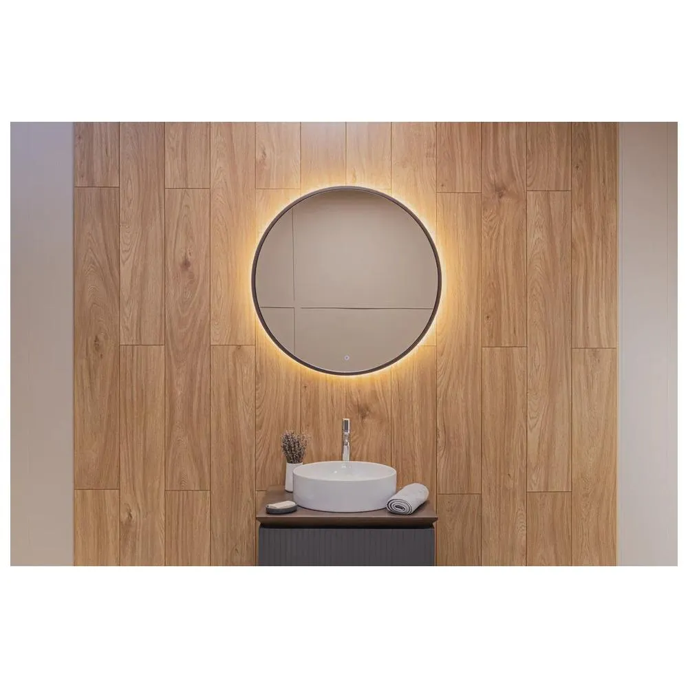 Зеркало Dreja SHINE 80х80 см, метал. рама, графит, беск. сенсор,  LED-подсветка, диммер
