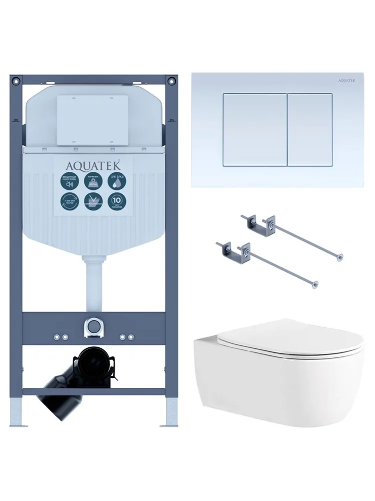 SET ЕВРОПА New-INS23-009 4в1 (рама AQUATEK INS-0000023 +крепление KKI-0000001 +кнопка KDI-0000009 +унитаз AQ1106L-00 с тонким сиденьем sc)