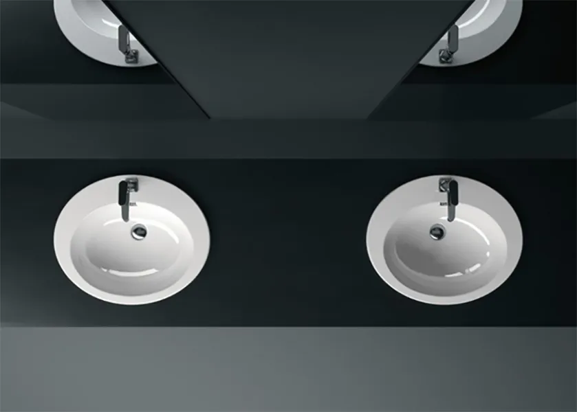 Раковина встраиваемая сверху GSI CITY 470 мм х 570 мм, с 1 отверстием под смеситель, с переливом, без крепежа, белая глянцевая (MALISEON111)