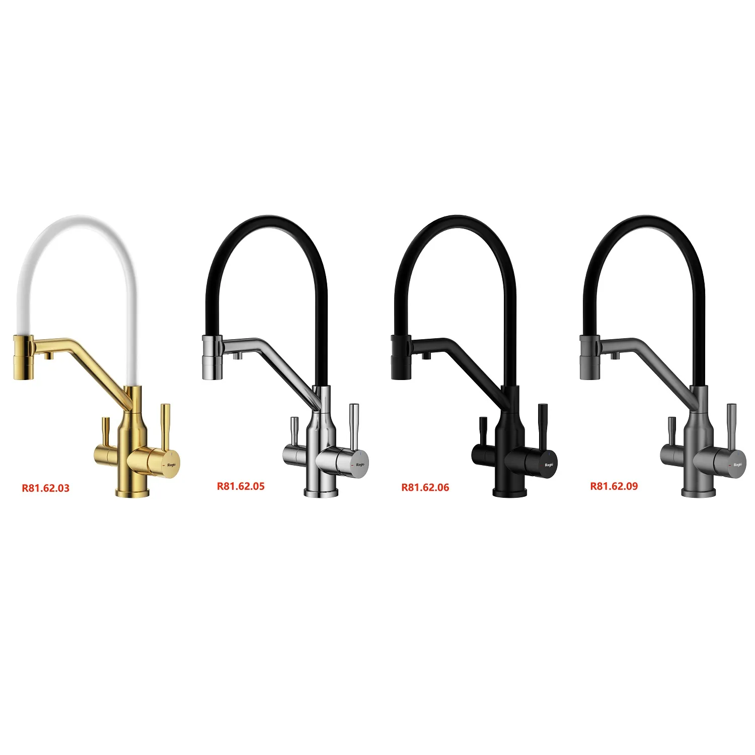 Смеситель Raglo для кухни со съемным гибким изливом, с магнитным фиксатором излива, с подключением фильтра питьевой воды (R81.62.06)