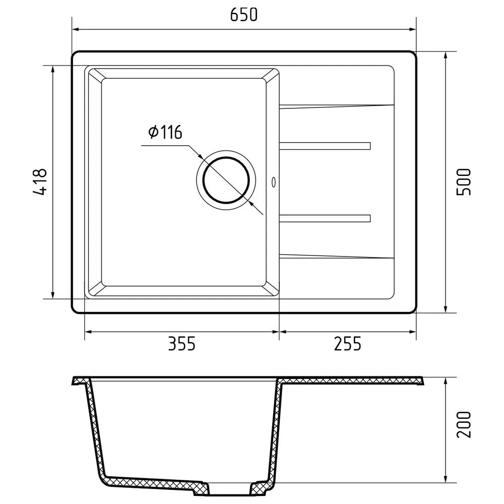 Кухонная мойка GranFest QUADRO 650L, графит