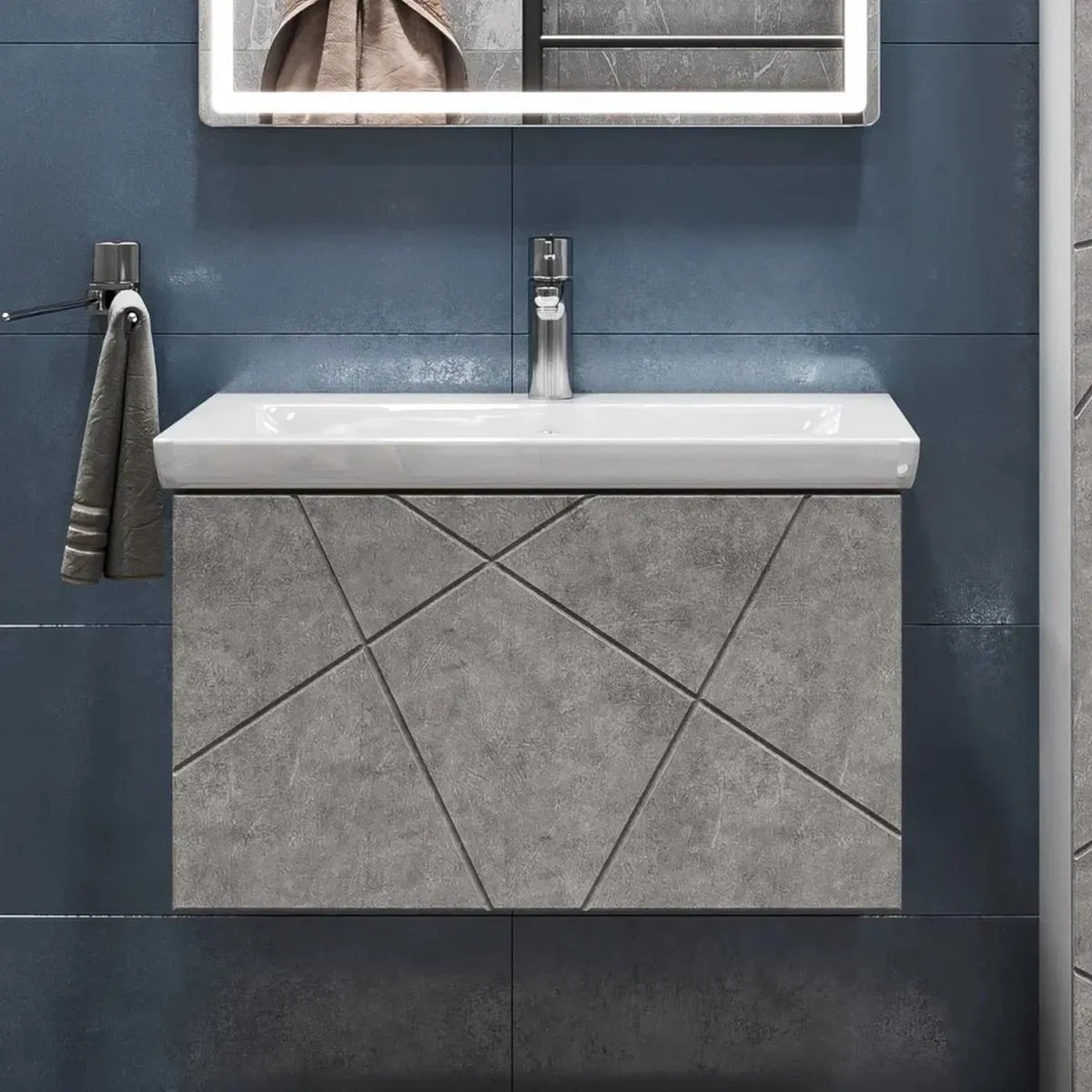 Тумба с раковиной подвесная VIGO Geometry 034 бетон, 70 см