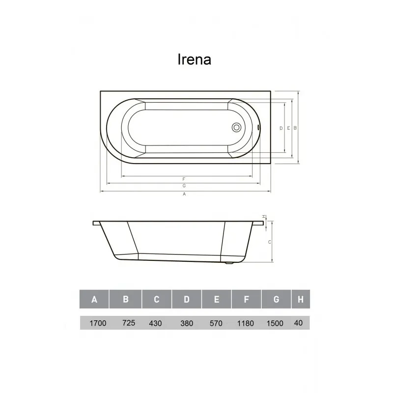 Ванна акриловая правосторонняя Vayer Irena Гл000026132, 170х72
