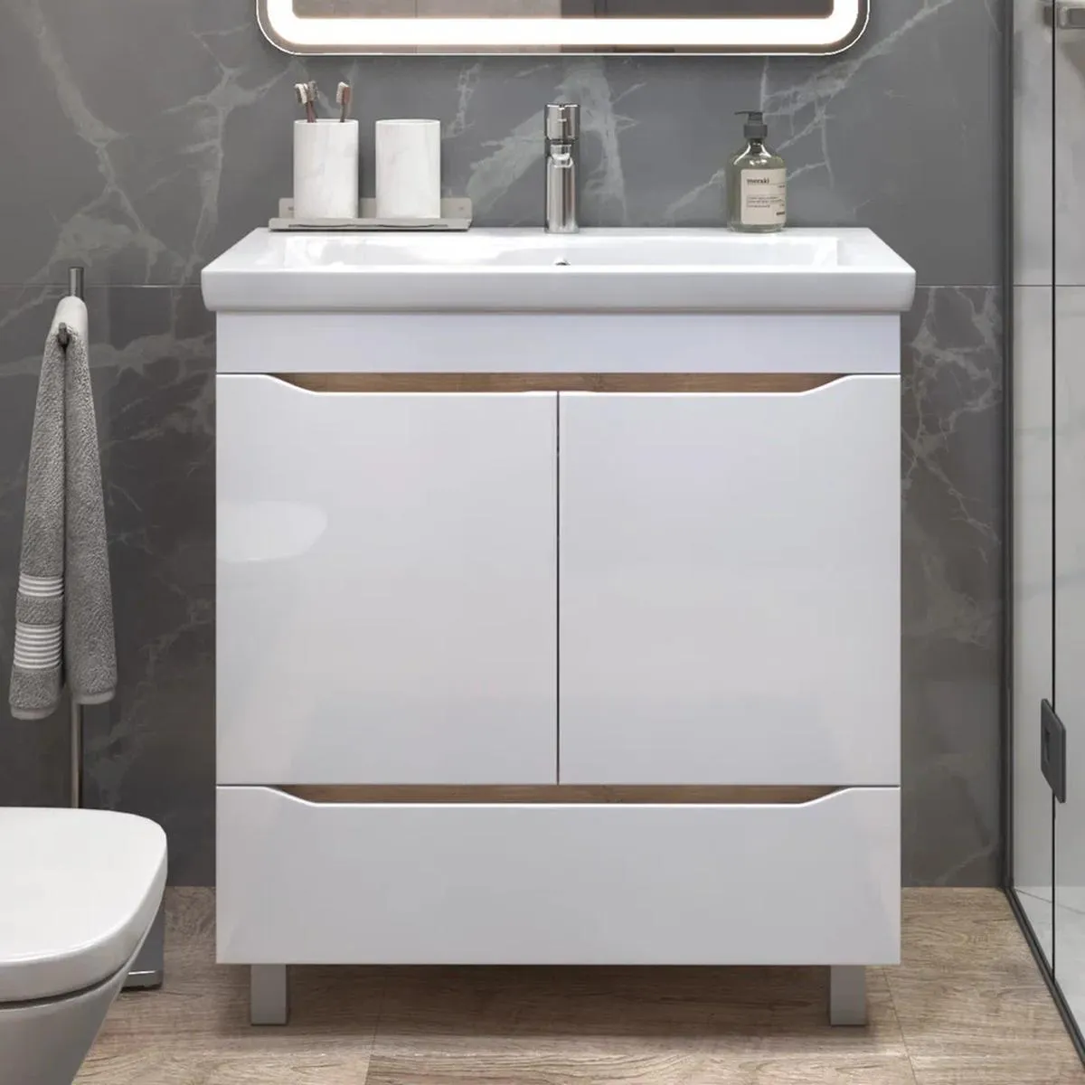 Тумба с раковиной напольная VIGO Grani 286 дуб золотой, 80 см