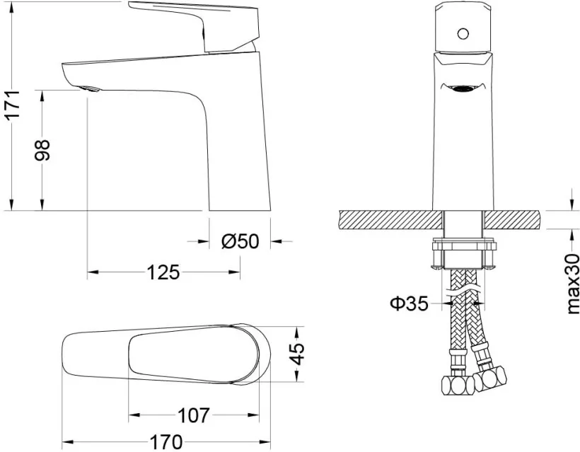 AQ1110CR БЕТТА смеситель для раковины 98, без донного клапана