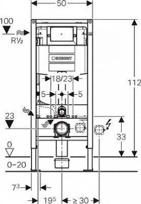 111.060.00.2 Инсталляция Geberit Duofix для подвесного унитаза, 112 см, со смывным бачком скрытого монтажа Omega 12 см