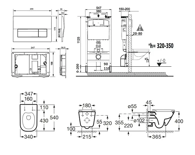 Комплект унитаз с инсталляцией, кнопкой и сиденьем микролифт Roca The GAP! безободковый (893104100)