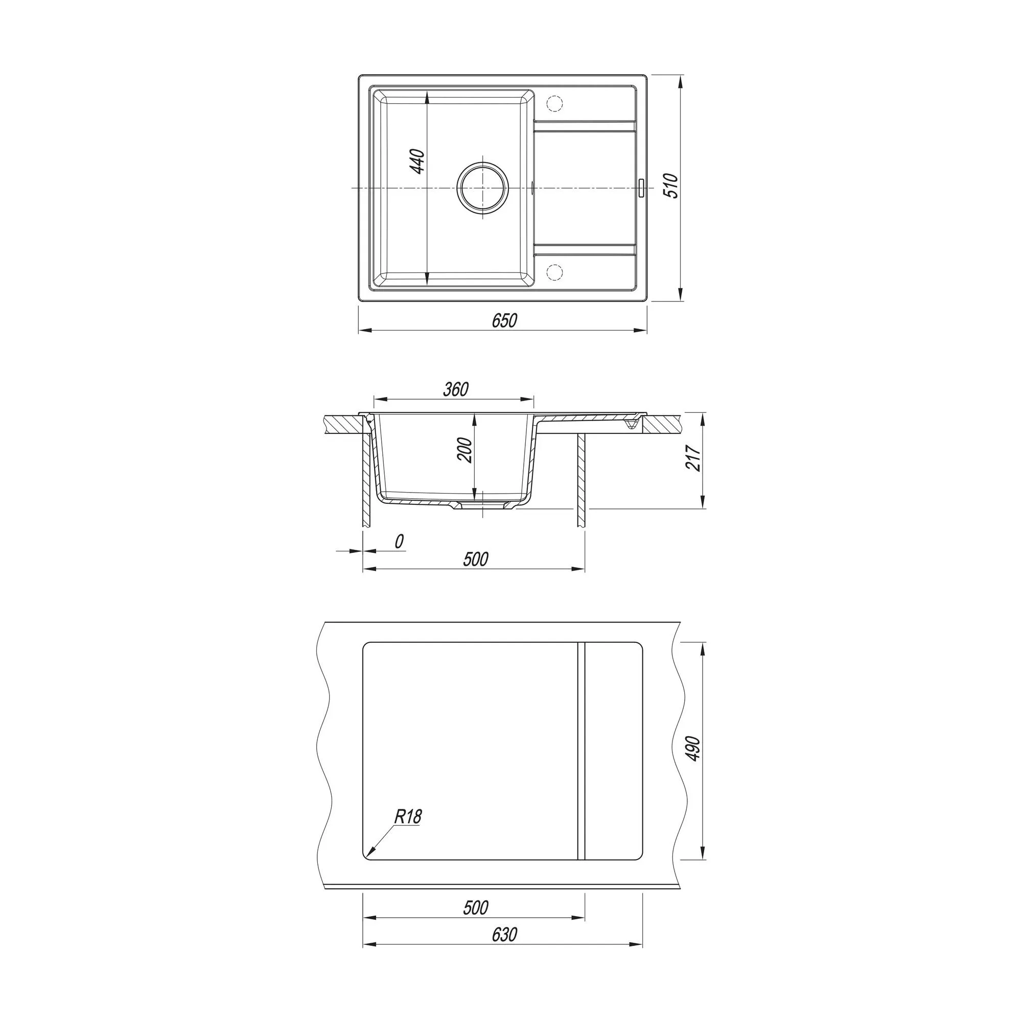 Кухонная мойка Florentina ЭСТЕЛЬ 20.520.C0650.102, черный